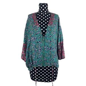 Umgee Zip Front Floral Blouse Size Small Cinched